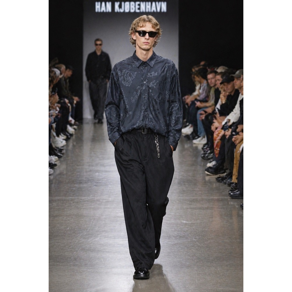 Han Kjobenhavn Master of Darkness Black Jacquard Logo Button Down Shirt XL ii08